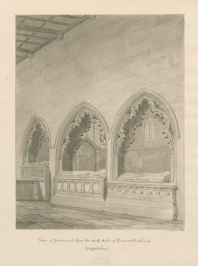 Tamworth Church - Monuments: sepia drawing 作者 约翰·巴克勒