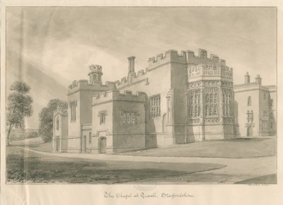 Tixall-Tixall礼堂的教堂：棕褐色水墨画，1841年 作者 约翰·巴克勒