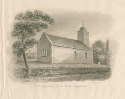 蒂克斯教堂（Tixall Church）：棕褐色水洗图，[1841] 作者 约翰·巴克勒