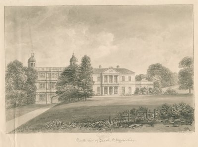 Tixall Hall and Gatehouse：棕褐色水墨画，1842年 作者 约翰·巴克勒