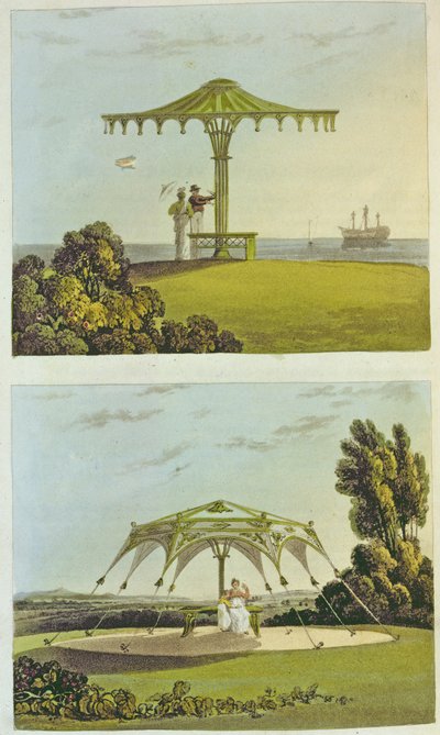 两个华丽的花园座位来自&39;艺术品库&39;，由Ackermann，1822年 作者 约翰·布纳罗蒂·帕普沃思