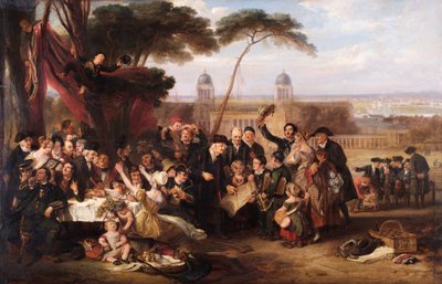 格林威治养老金领取者纪念特拉法加，c.1835（面板油画） 作者 John Burnet