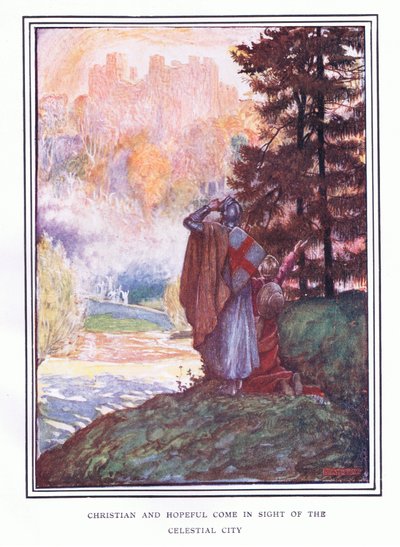 基督徒和充满希望的人来到天上的城市 作者 John Byam Liston Shaw