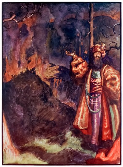 来自朝圣者的Demas从这个世界的进展到将要来的约翰·班扬（1628-1688）Byam Shaw（1872-1919）的插图显示Demas邀请朝圣者来工作银矿 作者 约翰·拜姆·李斯顿·肖