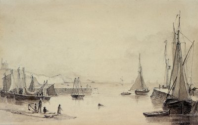 福克斯通港口与航运，莎士比亚悬崖在距离，19世纪 作者 约翰·卡彭特