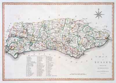 苏塞克斯地图，1805年3月26日（手工彩色雕刻） 作者 约翰·卡里