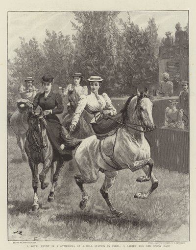 在印度希尔山的Gymkhana举办的一场小型活动，一场女子蛋和勺子比赛 作者 John Charlton