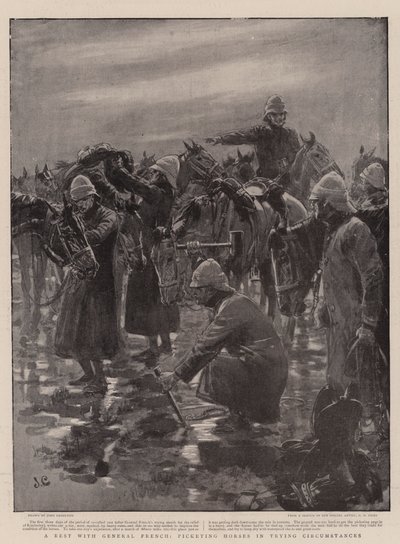 与普通法国人休息，在尝试环境中挑选马匹 作者 John Charlton