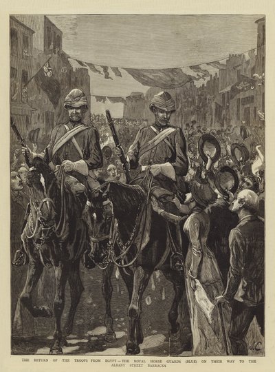 从埃及返回部队，皇家骑兵卫队（蓝色）前往奥尔巴尼街军营 作者 John Charlton
