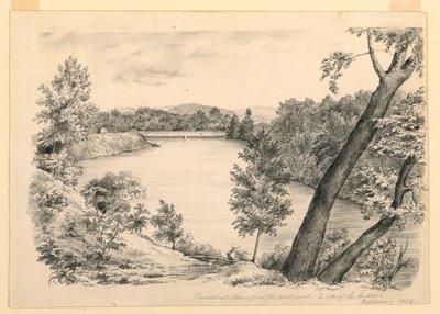 绘图，佛蒙特州布拉特伯勒附近的康涅狄格河景观，1854 年 作者 约翰·切尼