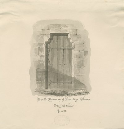阿米蒂奇教堂-北门口：棕褐色绘图，1823年 作者 约翰·切塞尔·巴克勒