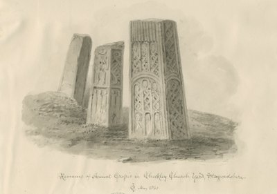 Checkley Church - Ancient Crosses: sepia drawing 作者 约翰·切塞尔·巴克勒