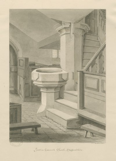 Cannock教堂的字体：棕褐色绘图，1841年 作者 约翰·切塞尔·巴克勒