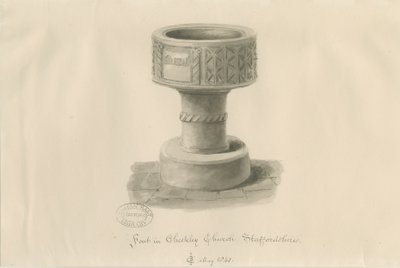 Checkley Church中的字体：棕褐色图纸，1841年 作者 约翰·切塞尔·巴克勒