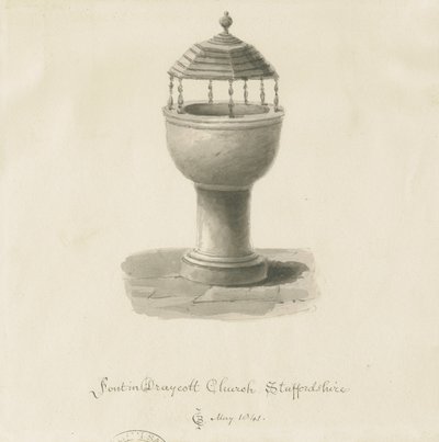 Font in Draycott in the Moors Church: sepia drawing 作者 约翰·切塞尔·巴克勒