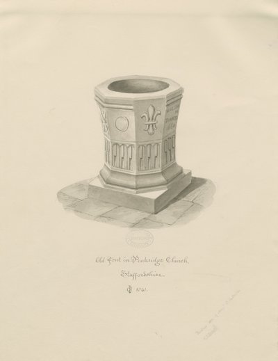 Penkridge教堂的字体：棕褐色绘画，1841年 作者 约翰·切塞尔·巴克勒