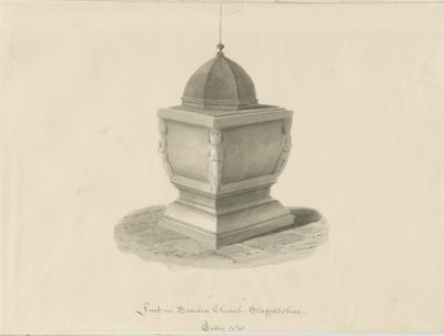 桑顿教堂的字体：棕褐色水洗画，1841 年 5 月（绘图） 作者 约翰·切塞尔·巴克勒