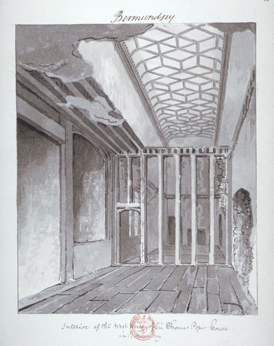 伯蒙西的托马斯-波普爵士之家西翼的内部结构》，1808年 作者 约翰·切塞尔·巴克勒