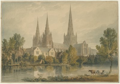利奇菲尔德大教堂-西南景观：水彩画，1813年 作者 约翰·切塞尔·巴克勒