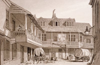 位于伦敦南华克区博罗高街的塔巴德旅馆，1827年。   作者 约翰·切塞尔·巴克勒