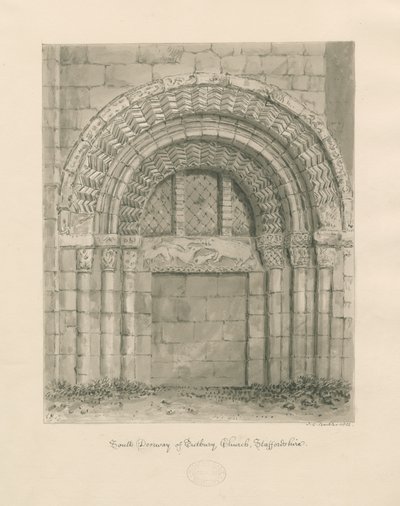 Tutbury小修道院教堂-南门口：棕褐色水墨画，1812年 作者 约翰·切塞尔·巴克勒