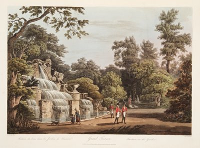 盛大Trianon，喷泉在庭院里，从凡尔赛，巴黎和圣但尼，酒吧的例证。 1805（aquatint） 作者 约翰·克劳德·纳特斯