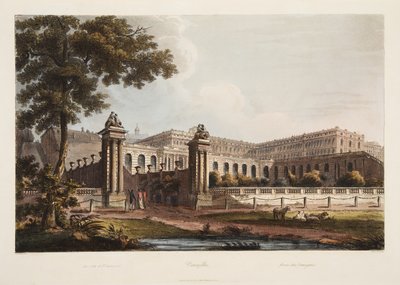 来自The Orangerie的凡尔赛宫，凡尔赛宫，巴黎和圣丹尼斯，酒吧的插图。 1805（aquatint） 作者 约翰·克劳德·纳特斯