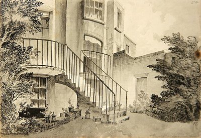 属于威尔逊先生的贝斯沃特的房子，约1808年（纸上笔墨和水墨）。 作者 约翰·克劳德·纳特斯