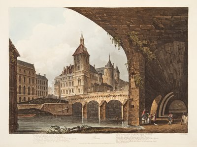 Pont-au-Change，Tour de lHorloge和Conciergerie的视图，从凡尔赛宫，巴黎和圣丹尼斯，酒吧的插图。 1807（aquatint） 作者 约翰·克劳德·纳特斯