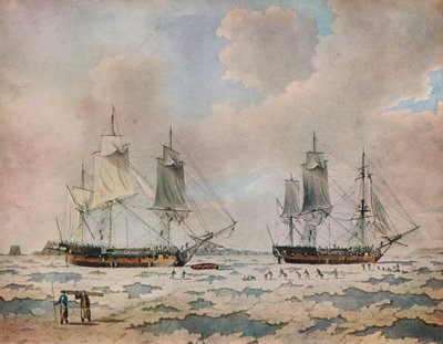 马尔格雷夫勋爵的发现之旅的船只在极地地区嵌入了冰层》，1774年 作者 小约翰克利夫利