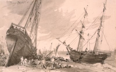 布赖顿沿海场景与两艘船在前景，1828年5月30日 作者 约翰·康斯特勃