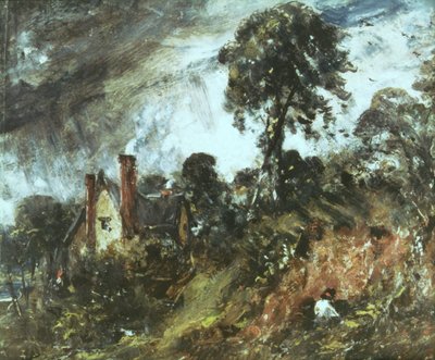 树木与沙洲之间的小屋，1830-36 作者 约翰·康斯特勃