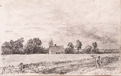 平房和道路，东Bergholt，铅笔 作者 约翰·康斯特勃