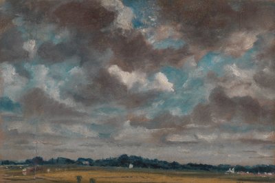 广泛的风景与灰色的云，约1821年。 作者 约翰·康斯特勃