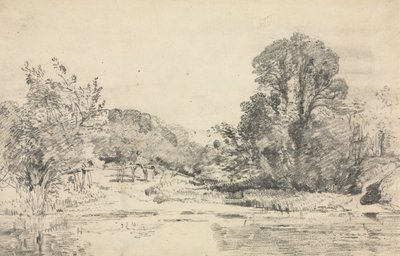 池塘周围的树木景观 作者 约翰·康斯特勃
