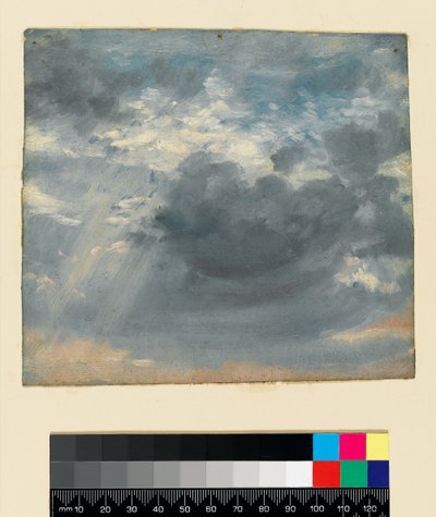 有一束阳光的天空研究，约 1822 年（纸面油画） 作者 约翰·康斯特勃