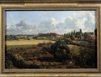 英国乡村的菜园和果园Constable Landscape。 约翰康斯特布尔 (1776-1837) 于 1815 年伊普斯维奇的绘画。 自治市议会博物馆 作者 约翰·康斯特勃