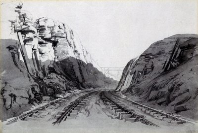 1838年9月，北安普敦郡的Blisworth Cutting（笔和墨水在纸上洗） 作者 约翰·库克·伯恩