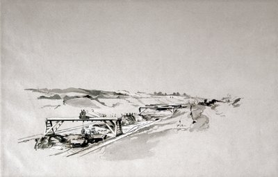 1838年9月，北安普敦郡的Blisworth Cutting（笔和墨水在纸上洗） 作者 约翰·库克·伯恩