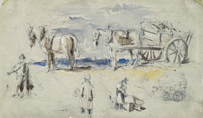 伦敦和伯明翰铁路建设，约 1835 年（纸上铅笔和水彩；综合素描） 作者 约翰·库克·伯恩