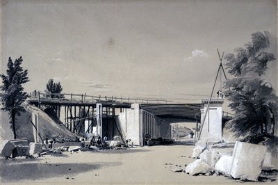 1837年6月25日，路上的Denbigh Hall大桥（笔和墨水在纸上洗） 作者 约翰·库克·伯恩