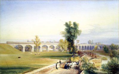 荷兰河大桥，赫尔和唐卡斯特分公司，东北铁路，1847年（笔和墨水和纸上的纸） 作者 约翰·库克·伯恩