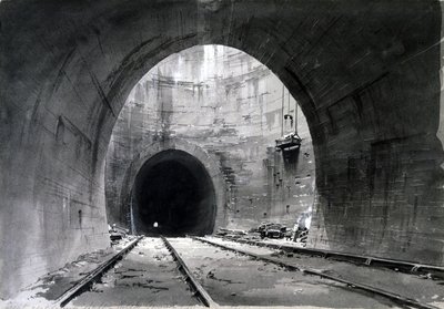 伟大的通风井，基尔斯比隧道，北安普敦郡，1837-38（钢笔和墨水在纸上洗） 作者 约翰·库克·伯恩