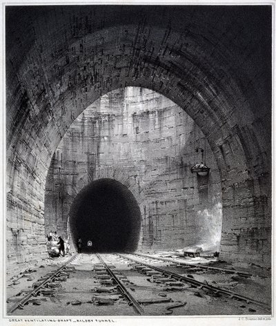 伟大的通风井，基尔斯比隧道，北安普敦郡，1838年（钢笔和墨水在纸上洗） 作者 约翰·库克·伯恩