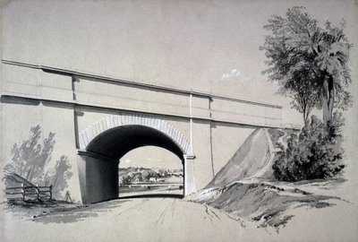 倾斜的桥梁，Boxmoor，赫特福德郡，1837年6月12日（钢笔和墨水在纸上洗） 作者 约翰·库克·伯恩