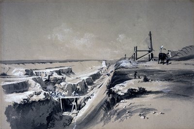 1830年代赫特福德郡的Tring Cutting（笔和墨水在纸上洗） 作者 约翰·库克·伯恩