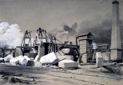通风井和绕组发动机，Kilsby隧道，1837年7月18日（笔和纸上洗涤） 作者 约翰·库克·伯恩