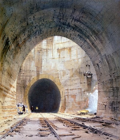 1839年，北安普敦郡，伦敦和伯明翰铁路的Kilsby隧道中的通风井 作者 约翰·库克·伯恩