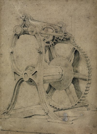 卷绕链条的绞车或螃蟹机构，1830年代（笔和墨水在纸上洗） 作者 约翰·库克·伯恩