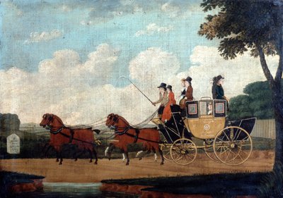 1799年，从切姆斯福德到伦敦的皇家邮政教练。 作者 约翰·科德雷